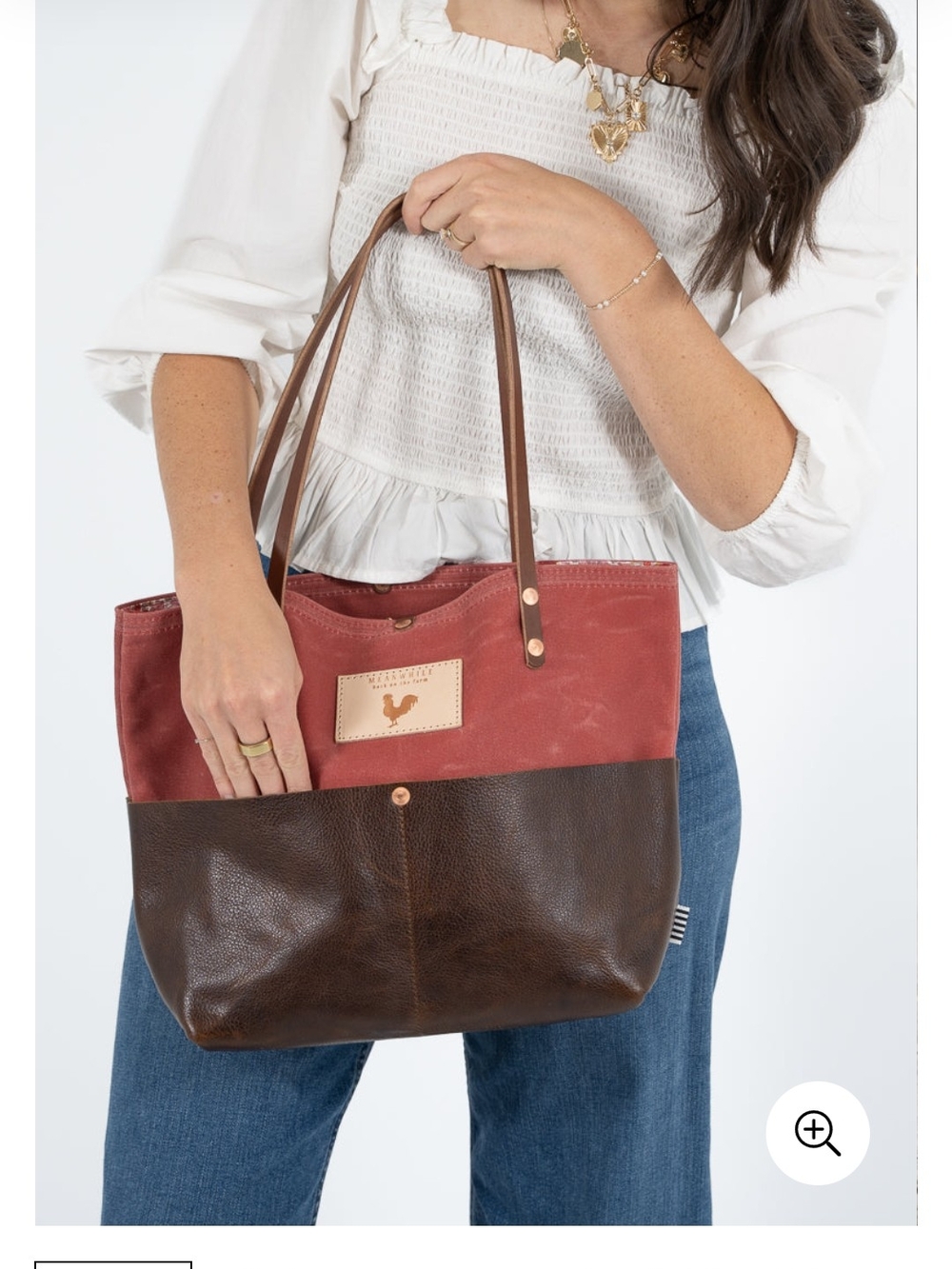 Two-Tone Canvas and Leather Tote in Rust and Dark Brown